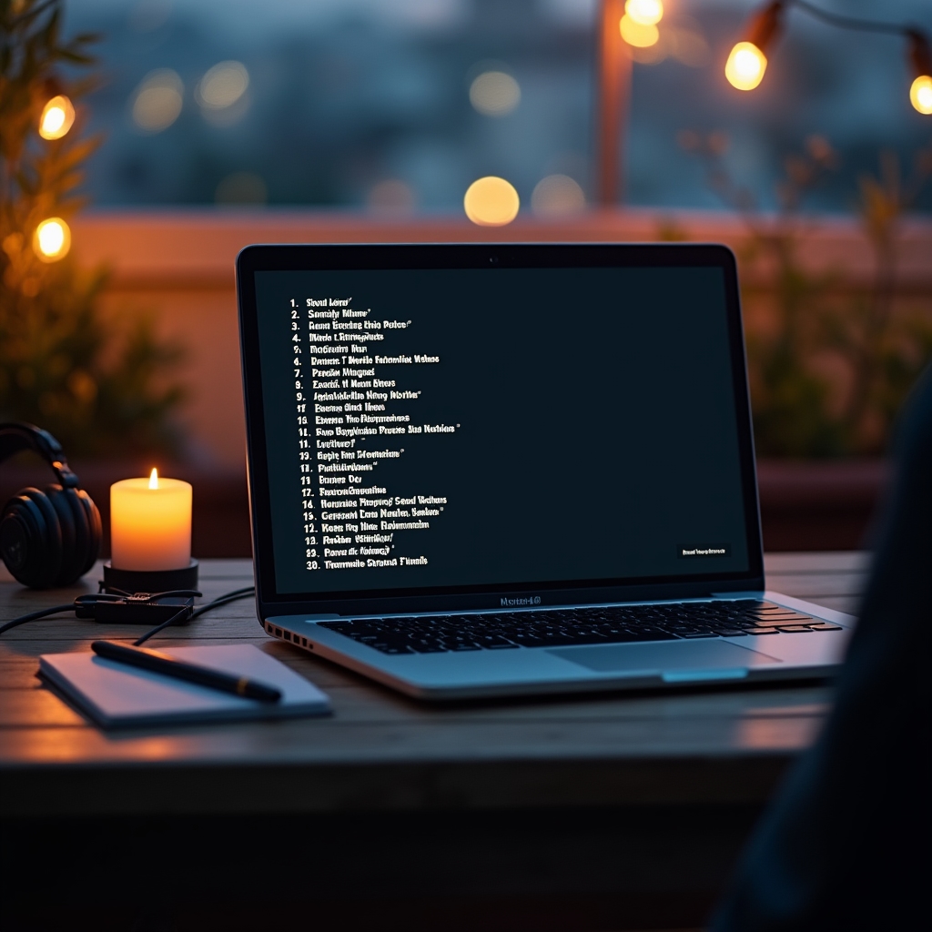 Laptop deschis pe un birou afișând lista episoadelor podcastului Sarvenidos